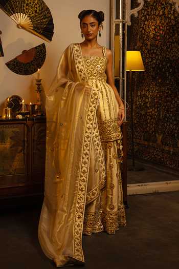 Vandana Sethi Dupion Silk Kurta Set with Sharara and Dupatta 