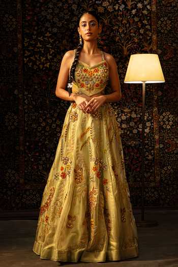 Vandana Sethi Organza Lehenga Set with Blouse and Dupatta 