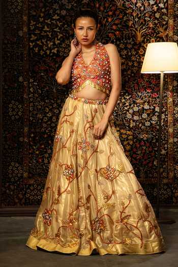 Vandana Sethi Metal and Beadwork Organza Lehenga Set with Dupatta 