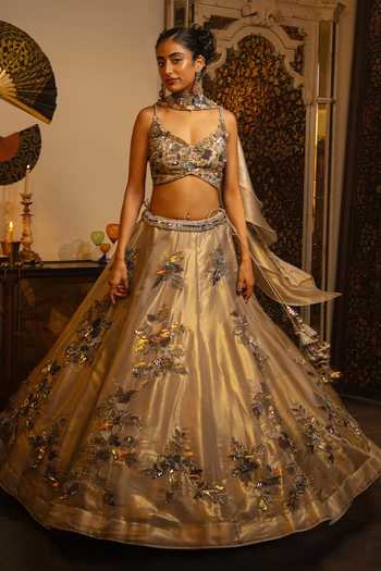 Vandana Sethi Sequin Organza Lehenga Set 