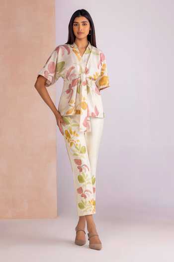 Kaveri Tropical Oasis Cinched Top Pant Set 