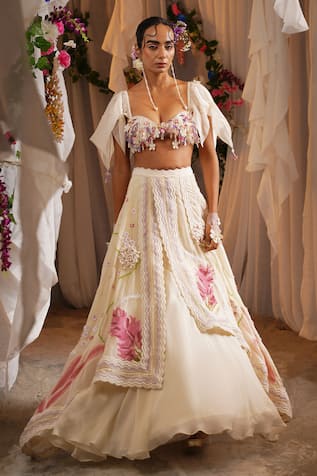 Shwetanga Floral Embroidered Lehenga & Bustier Set 