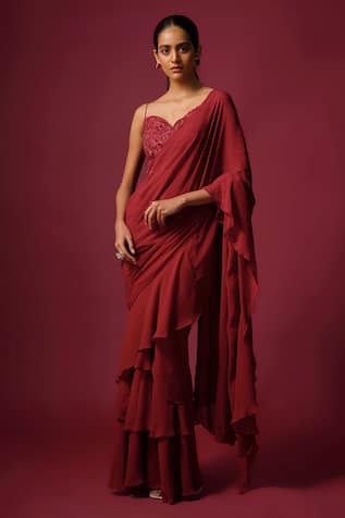 Mehak Murpana Pre-Draped Ruffle Saree With Blouse 