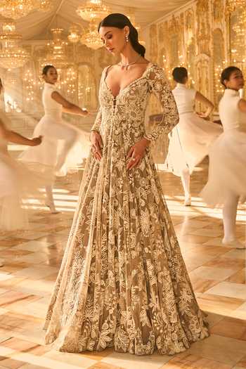Seema Gujral Floral Embroidered Net Gown
