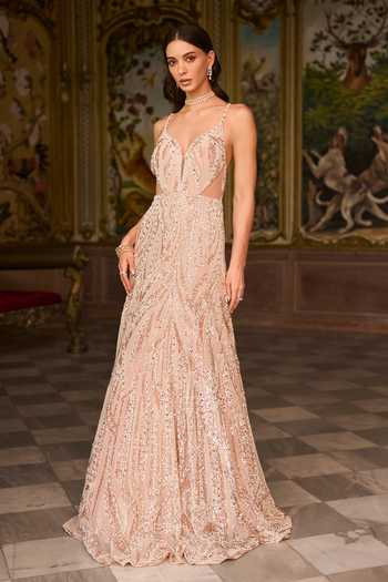 Seema Gujral Pearl & Sequin Embroidered Gown