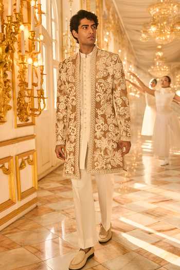 Seema Gujral Embroidered Raw Silk Sherwani Set