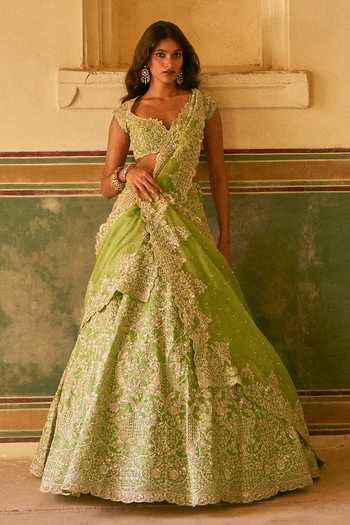 Anushree Reddy Riti Floral Embroidered Bridal Organza Lehenga Set 