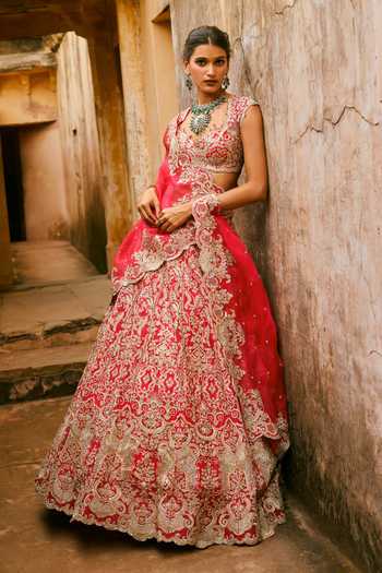 Anushree Reddy Smiti Zardozi Embroidered Organza Lehenga Set with Dupatta 