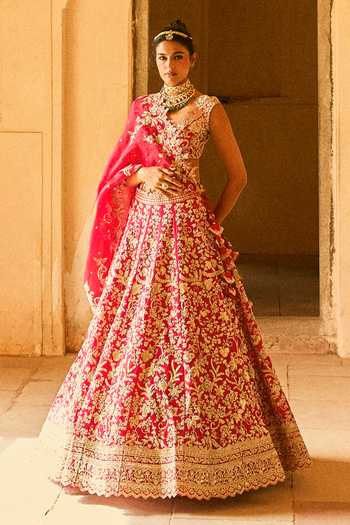 Anushree Reddy Embroidered Bridal Organza Lehenga Set With Blouse & Dupatta 