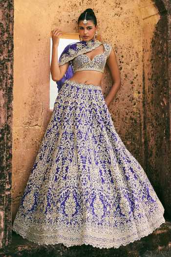 Anushree Reddy Sapphire Embroidered Organza Lehenga Set 