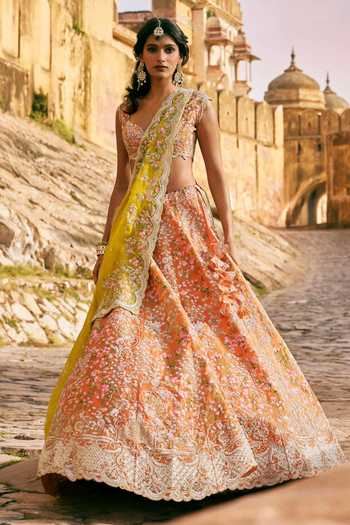 Anushree Reddy Kamya Floral Embroidered Organza Bridal Lehenga Set 