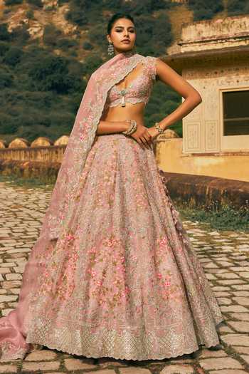Anushree Reddy Kamya Thread Embroidered Bridal Organza Lehenga Set 