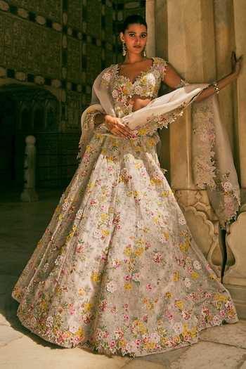 Anushree Reddy Utsa Floral Embroidered Organza Lehenga Set With Dupatta 