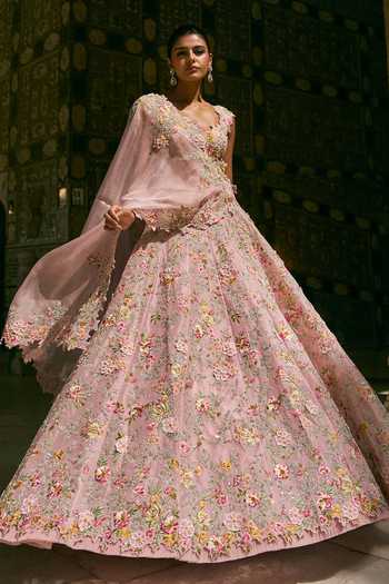 Anushree Reddy Utsa Thread Embroidered Organza Lehenga Set with Dupatta 