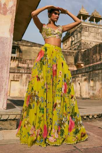 Anushree Reddy Janhvi Applique Work Blouse & Skirt Set 