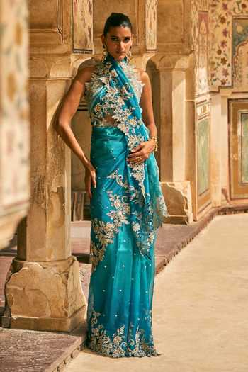 Anushree Reddy Advika Border Embroidered Organza Saree & Unstitched Blouse Piece 