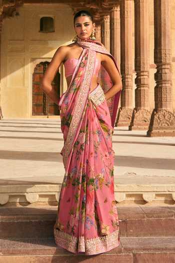 Anushree Reddy Florette Print Chiffon Saree & Unstitched Blouse Piece 