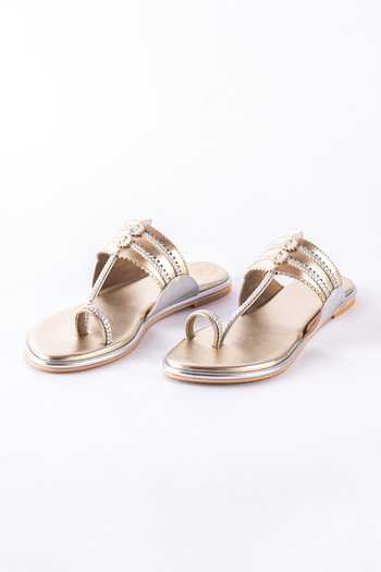PREET KAUR Dull Gold Two One Kolhapuri Flats 