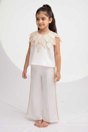 MI Dulce AN'YA Petal Neckline Embroidered Top & Palazzo Set 