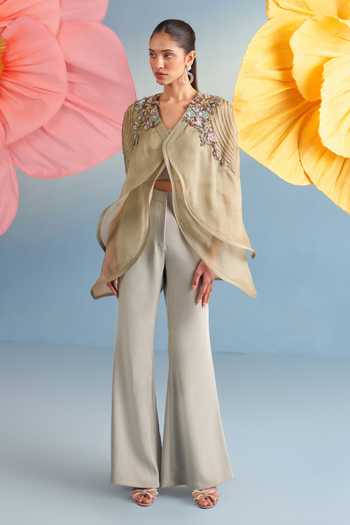 Parul And Preyanka Emma Embroidered Cape Pant Set 