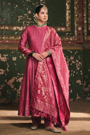 Safaa Shaheen Floral Woven Anarkali Set 
