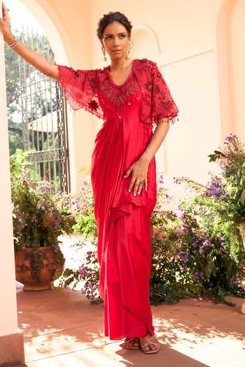 Shreeka Embroidered Yoke Draped Gown 