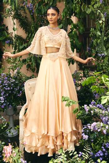 Shreeka Embroidered Cape Sleeve Blouse & Lehenga Set 