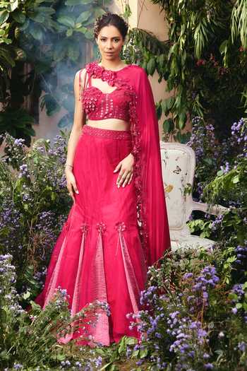 Shreeka Asymmetric Embroidered Cape Lehenga Set 