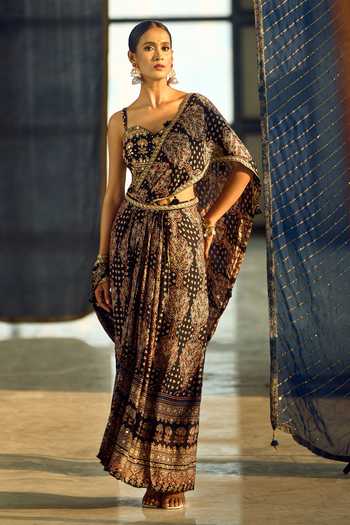 Samyukta Singhania Floral Print Pre-Draped Saree With Blouse 