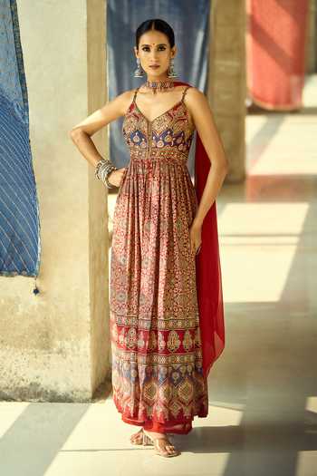 Samyukta Singhania Printed Viscose Modal Satin Kurta & Palazzo Set 