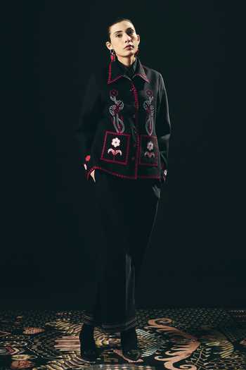 Shimona Noire Embroidered Jacket & Pant Set 