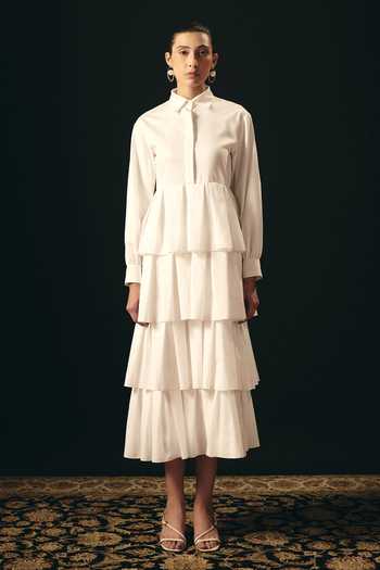 Shimona Ruffle Layered Cotton Satin Dress 