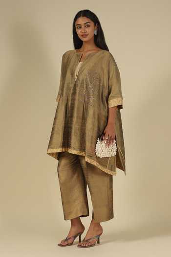 LATHA PUTTANNA Sequin Embroidered Raw Silk Kurta & Pant Set 