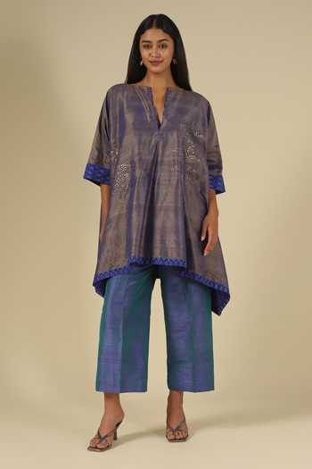 LATHA PUTTANNA Embroidered Raw Silk Kurta & Trouser Set 