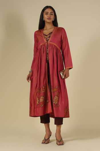LATHA PUTTANNA Silk Thread Embroidered Jacket Pant Set 