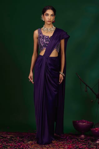 Omana By Ranjana Bothra Ashley Draped Saree With Embroidered Blouse 