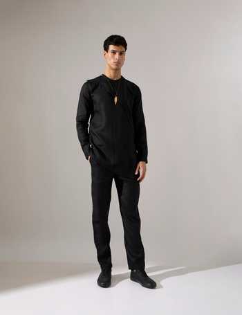 Son Of A Noble Snob Leo Linen Asymmetric Kurta & Pant Set 