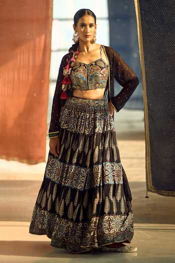 Samyukta Singhania Printed Viscose Modal Satin-Chinon Lehenga Set with Blouse 