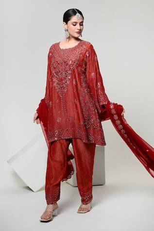 OHH CROW Silk Tissue Embroidered Kurta Set 