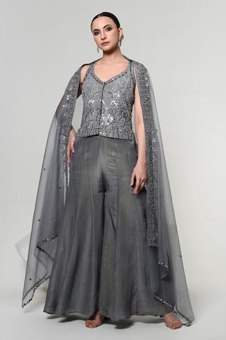 OHH CROW Embroidered Corset Sharara Set 