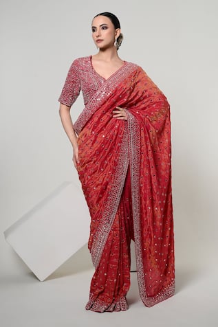 OHH CROW Mirror Work Saree With Blouse 