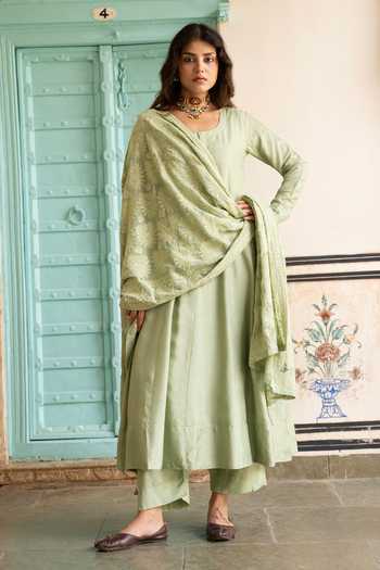 Karaj Jaipur Buttoned Yoke Anarkali Set 