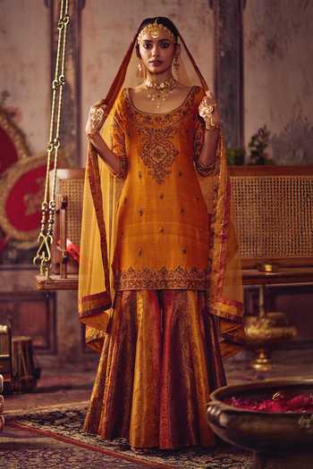 Reeti Arneja Zardozi Kesari Kurta & Sharara Set 