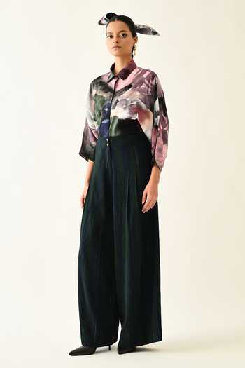 OFRIDA Navy Stripes Pleated Cotton Pant 