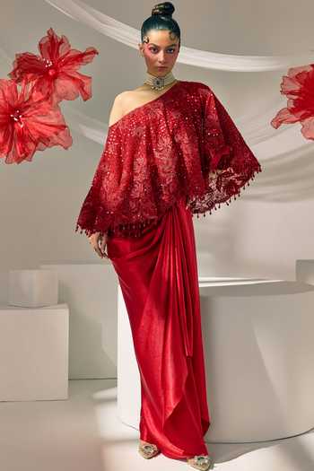 Sachkiran Bimbra Embroidered Cape & Draped Skirt Set 
