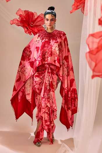 Sachkiran Bimbra Printed Chiffon Top & Draped Skirt Set 