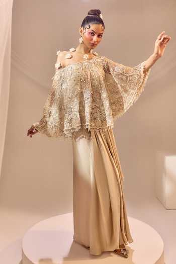 Sachkiran Bimbra Embroidered Cape & Draped Skirt Set 