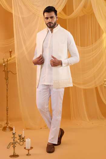 Spring Break White Embroidered Bundi Shirt Set 