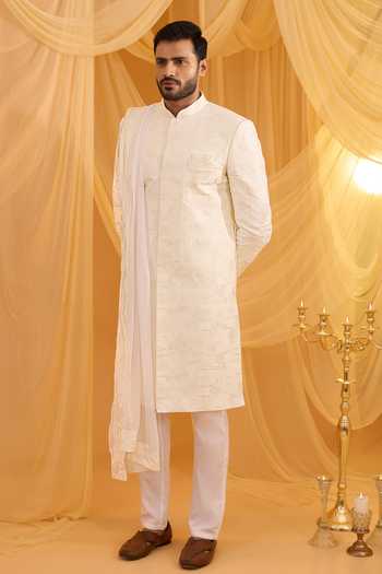 Spring Break Floral Embroidered Dupion Silk Sherwani Set 