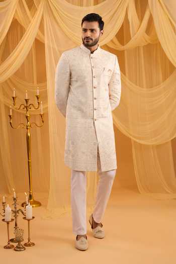 Spring Break Cream Lucknowi Embroidered Sherwani Set 